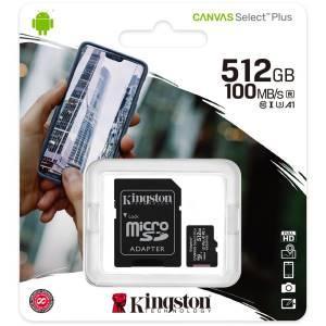Kingston Technology Canvas Select Scheda micSDXC Plus 100R A1 C10 da 512GB + adattatore Kingston Technology Canvas Select Scheda micSDXC Plus 100R A1 C10 da 512GB + adattatore