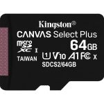 KINGSTON MICRO SDHC 64GB CANVAS SELECT 80R CL10 UHS-I CON ADATTATORE SD