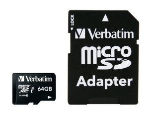 VERBATIM MICRO SDXC CARD 64GB CLASS 10 INC ADAPTER