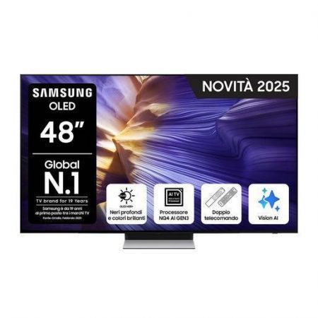 Samsung OLED AI TV 48'' QE48S90FAEXZT 4K, Processore NQ4 AI Gen3, 4K AI Upscaling Pro, Schermo antiriflesso, OLED HDR, Dolby Atmos & OTS Lite, Laser Slim