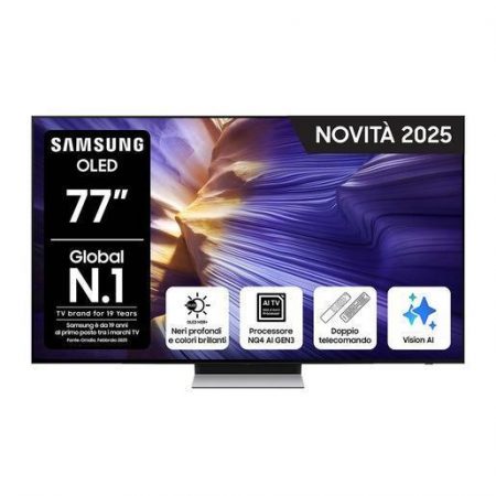 Samsung OLED AI TV 77'' QE77S90FAEXZT 4K, Processore NQ4 AI Gen3, 4K AI Upscaling Pro, Schermo antiriflesso, OLED HDR, Dolby Atmos & OTS Lite, Laser Slim