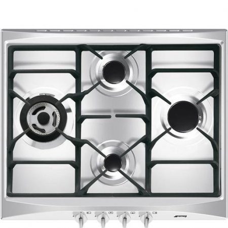 Smeg Cucina SR264XGH2 piano cottura Nero, Argento Da incasso 60 cm Gas 4 Fornello(i)