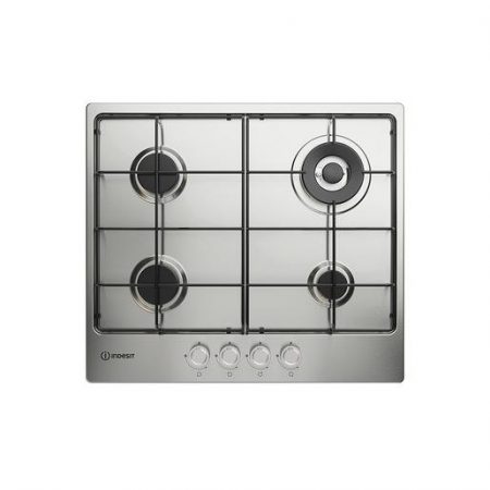 Indesit THP 642 W/IX/I 1 piano gas inox 60cm 4 fuochi bruciatore doppia corona griglie smaltate