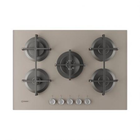 Indesit ING 72T/TD 1 piano gas vetro tortora 75cm 5 fuochi bruciatore doppia corona griglie in ghisa lavabili in lavastoviglie