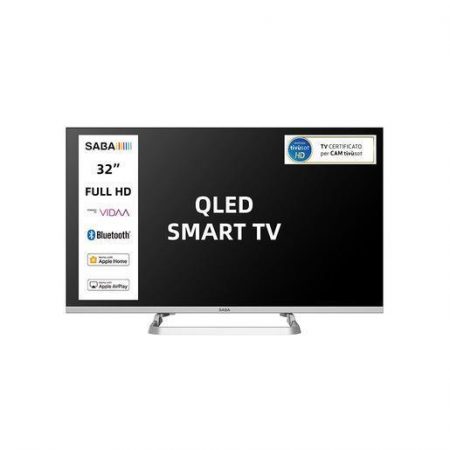SABA SA32SM10VDA SMART TV 32'' HD READY, Sistema operativo VIDAA, Triplo tuner DVBT2/C/S2 HEVC MAIN10, Certificato TivuSAT, Piedistallo centrale, Dolby A
