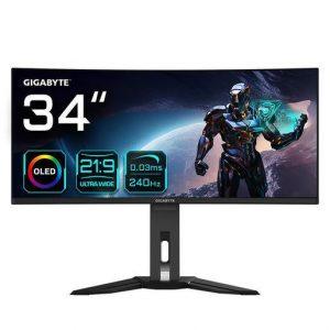 GIGABYTE Monitor da gioco curvo OLED WQHD MO34WQC2 da 34” – 3440 x 1440, 240Hz, 0.03ms, KVM, 250 cd/m², FreeSync Premium Pro, DisplayHDR True Black 400, - -5 - 20°