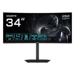 GIGABYTE GS34WQCA Monitor Gaming Curvo 34” WQHD – 3440 x 1440, 1500R, 120Hz, 1ms, 300 cd/m², FreeSync Premium, HDR Ready, HDMI 2.0, DisplayPort 1.4 - -5 - 20°