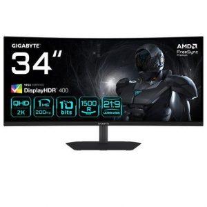 GIGABYTE G34WQC2 Monitor Gaming Curvo 34” WQHD – 3440 x 1440, 1500R, 200Hz, 1ms, 450 cd/m², AMD FreeSync Premium, DisplayHDR 400, HDMI 2.0, Displayport - -5 - 20°