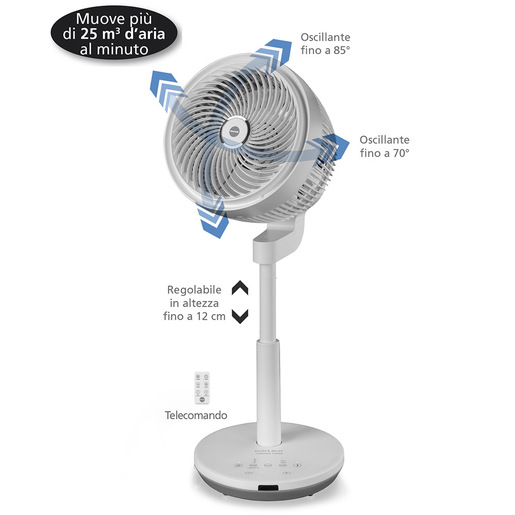 Macom Ventilatore Tornado Tower Ventilatore piantana con doppia oscillazione verticale/orizzontale. Telecomando incluso