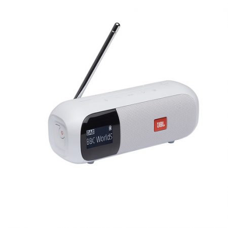 JBL Tuner 2, Sistema audio portatile con connettività wireless Bluetooth e radio FM/DAB/DAB, Bianco