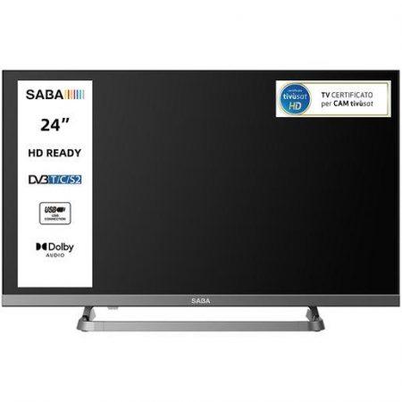 SABA SA24M10 TV 24'' HD READY, Triplo tuner DVBT2/C/S2 HEVC MAIN10, Certificato TivuSAT, Piedistallo centrale, Dolby Audio