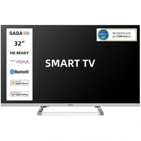 SABA SA32SM10VDA SMART TV 32'' HD READY, Sistema operativo VIDAA, Triplo tuner DVBT2/C/S2 HEVC MAIN10, Certificato TivuSAT, Piedistallo centrale, Dolby A