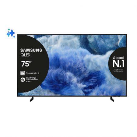 Samsung QLED AI TV 75'' QE75Q8FAAUXZT 4K, Processore Q4 AI, 4K Upscaling, Color Booster Pro, OTS Lite, Air Slim Design, Vision AI Smart TV, 2025
