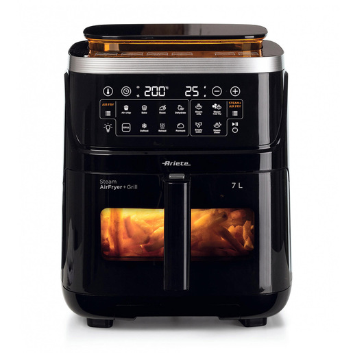Ariete 4636 Friggitrice ad aria con funzione vapore+ Grill, 1700W, Funzione essiccazione, 10 funzioni di cottura, Cestello trasparente, Timer, Luce inter - 0 L