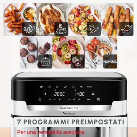 Moulinex Dual Easy Fry XXL , Friggitrice ad Aria, 11L, 2 Cestelli, Modalità Sync