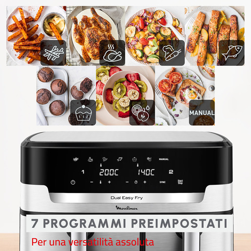 Moulinex Dual Easy Fry XXL , Friggitrice ad Aria, 11L, 2 Cestelli, Modalità Sync - 11 L