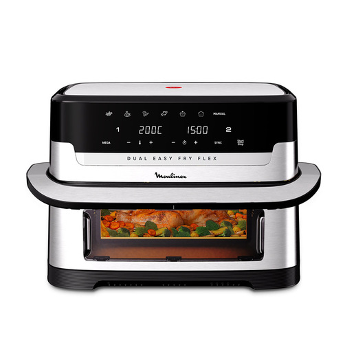 Moulinex Dual Easy Fry Flex , Friggitrice ad Aria, Capacità 9L/2,5kg, Divisore Rimovibile FlexCook, Visore per Monitorare la Cottura - 0,9 m
