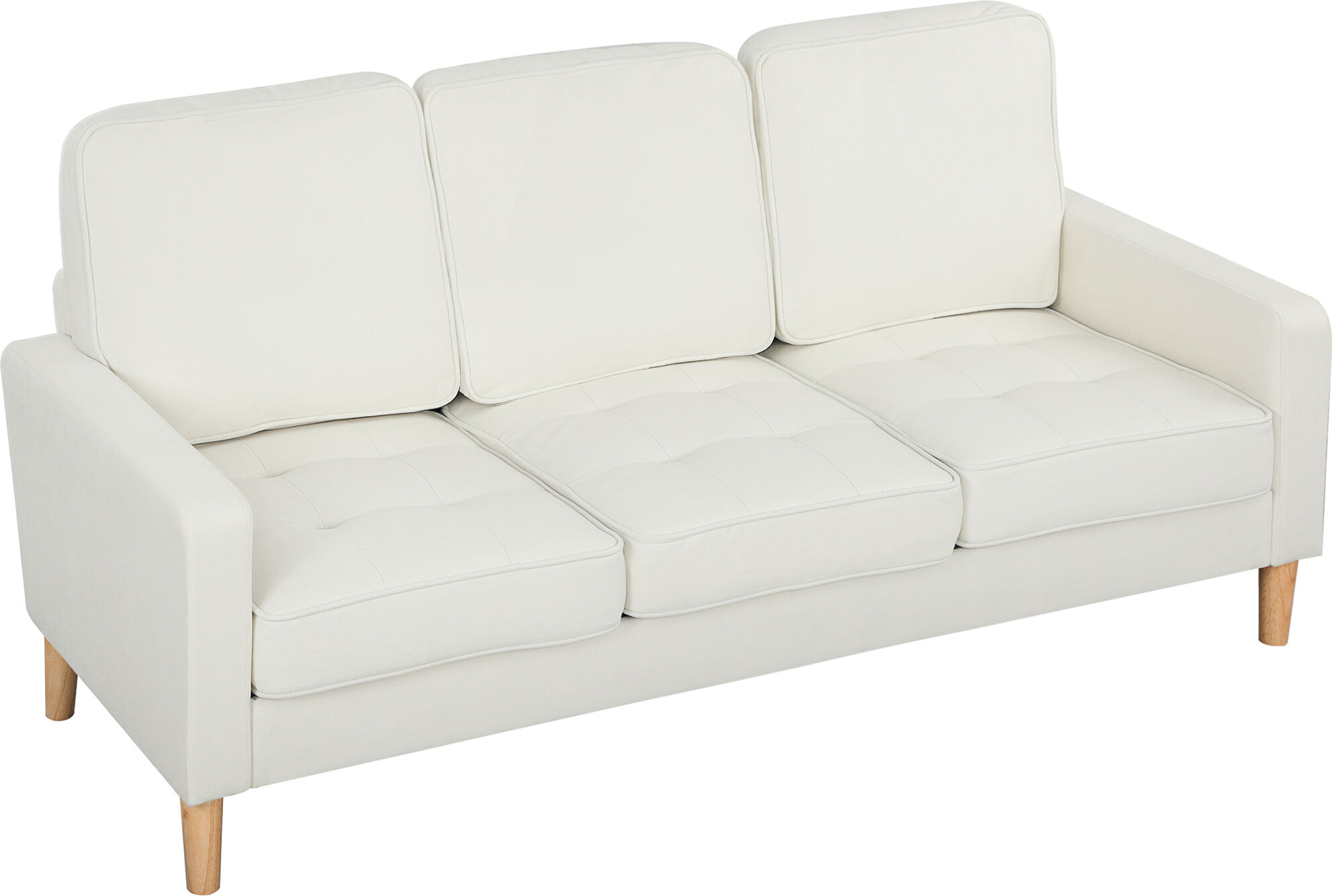 Homcom Divano a 3 posti con Cuscini, Rivestito in tessuto, 185x79x82 cm, Bianco crema Aosom Italy