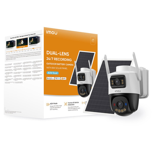 Imou AOV Dual KIT Telecamera da esterno, motorizzata, 4G e Wi-Fi a batteria ricaricabile con doppia ottica, risoluzione 5MP + 5MP, sirena integrata e far