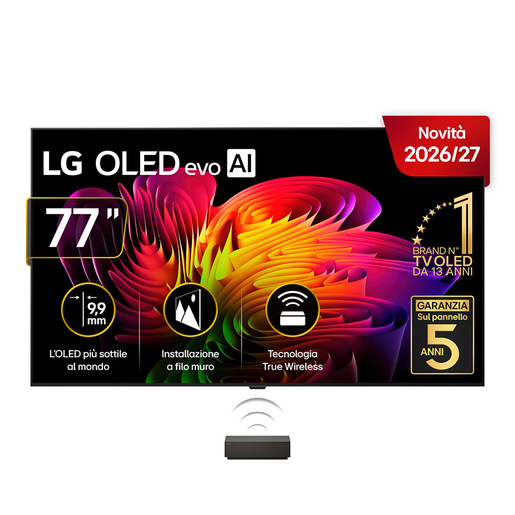 LG OLED evo AI Wallpaper TV 77” W6 OLED77W69LA, 4K, spessore 9,9mm, True Wireless, Staffe filo muro SMART TV 2026