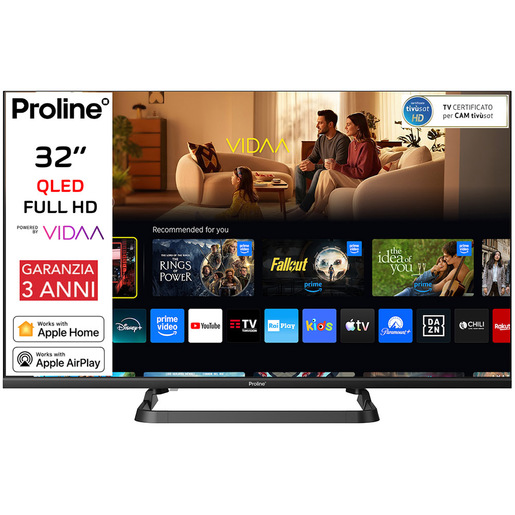 Proline PRO32QM10VDA SMART TV QLED 32” FULL HD, Sistema operativo VIDAA, Triplo tuner DVBT2/C/S2, Certificato TivuSAT, Piedistallo centrale, Dolby Audio