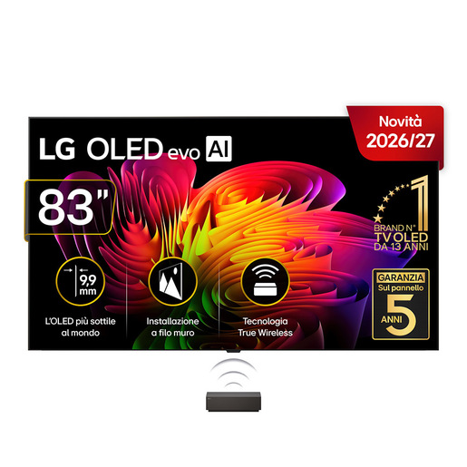 LG OLED evo AI Wallpaper TV 83” W6 OLED83W69LA, 4K, spessore 9,9mm, True Wireless, Staffe filo muro SMART TV 2026