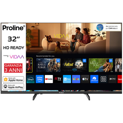 Proline PRO32M10VDA SMART TV 32” HD, Sistema operativo VIDAA, Triplo tuner DVBT2/C/S2, Certificato TivuSAT, Piedini installabili in doppia posizione str