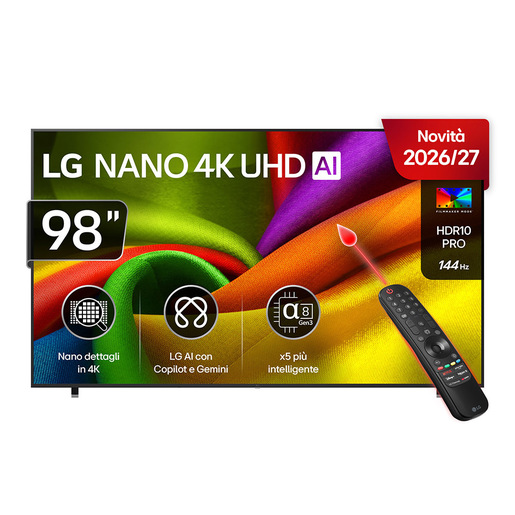 LG NANO 4K UHD AI 98” Serie NU90 98NU900B6LB, 4K, AI Magic Remote, Nano Detail Enhancer, HDR10 Pro, 144Hz,SMART TV 2026