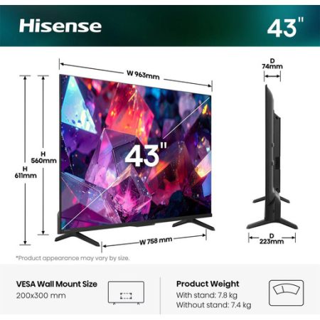 Hisense Smart TV QLED 144Hz 43'' 4K 43Q7S PRO, Audio Dolby Atmos, VIDAA OS con 1000+ APP, Dolby Vision IQ, HDR 10+, Native 144Hz Game Mode, AirPlay2, Ale