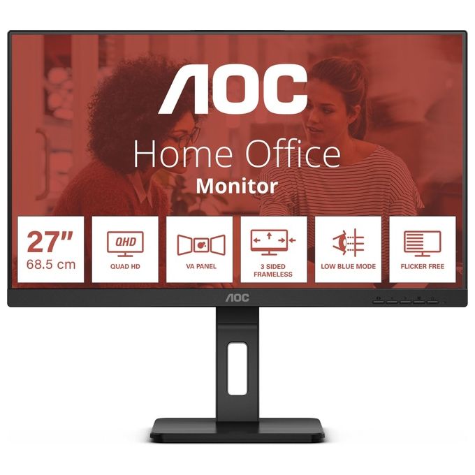 AOC Q27E3UMF Essential-line Monitor LED QHD 27'' 2560x1440 Pixel 75Hz VA Flicker Free Low Blue Light Regolazione Altezza Rotazione Girevole Altoparlan