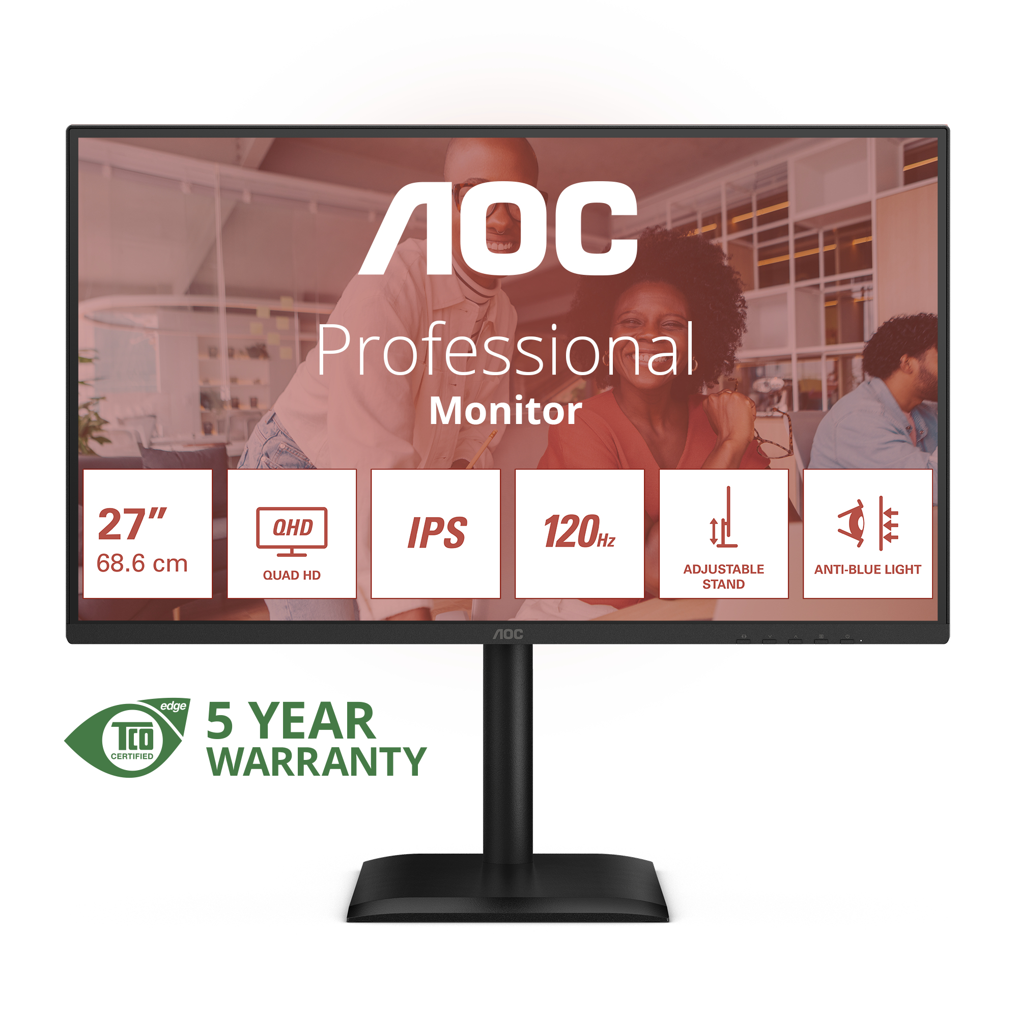 AOC Q27E4U Monitor PC 27'' QHD 2560x1440 IPS 120Hz 4ms Adaptive Sync Hub USB Altoparlanti colore Nero