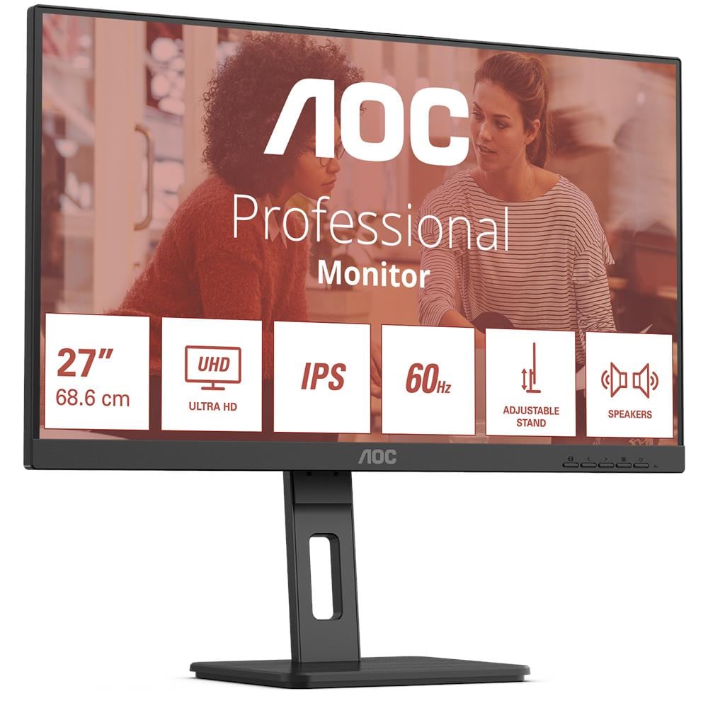 AOC U27E3UF Monitor PC 27'' IPS 4K UHD 3840x2160 60 Hz Adaptive Sync Altoparlanti Hub USB 3.2 Regolazione Altezza colore Nero