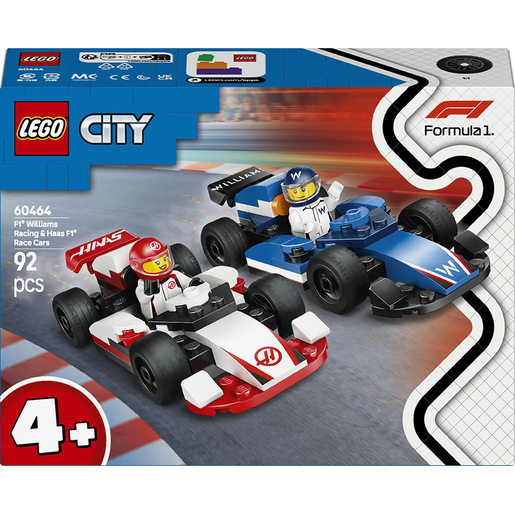 LEGO City 60464 Williams Racing e Haas F1, 2 Modelli di Auto con 2 Minifigure, Regalo Bambini4+ Fan delle Macchine Giocattolo