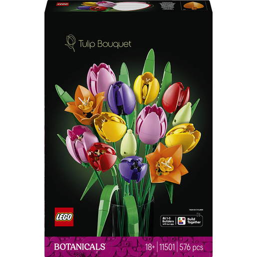 LEGO Botanicals 11501 Bouquet di Tulipani, 14 Fiori Finti da Costruire per Adulti in 5 Colori, Regalo Fai da Te per Donne
