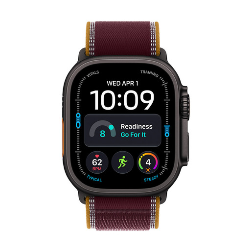 Apple Watch Ultra 4 GPS + Cellular, Cassa 49 mm in titanio nero con Trail Loop borgogna - M/L