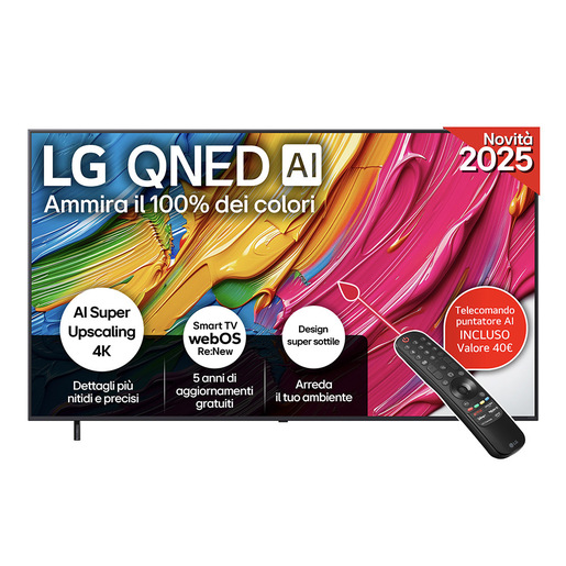 LG QNED AI 86QNED80A6A TV Serie QNED80 86” 4K, α7 Gen8, HDR10, 20W, 3 HDMI con Game Optimizer, Smart TV WebOS 25