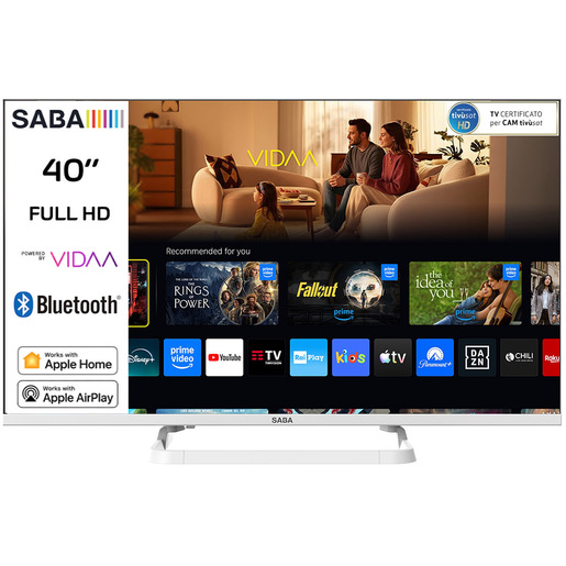 SABA SA40WFM10VDA SMART TV Bianco 40” FULL HD, Sistema operativo VIDAA, Triplo tuner DVBT2/C/S2 HEVC MAIN10, Certificato TivuSAT, Piedistallo centrale,
