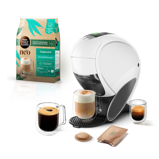 Krups NESCAFÉ DOLCE GUSTO NESCAFÉ® DOLCE GUSTO® NEO Latte – Macchina da Caffè e altre bevande – Per capsule compostabili e bustine a base carta – Bianco