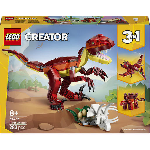 LEGO Creator 31379 3in1 Feroce Dinosauro Giocattolo, Velociraptor, Stegosauro o Pterosauro, Regalo per Bambini e Bambine 8+
