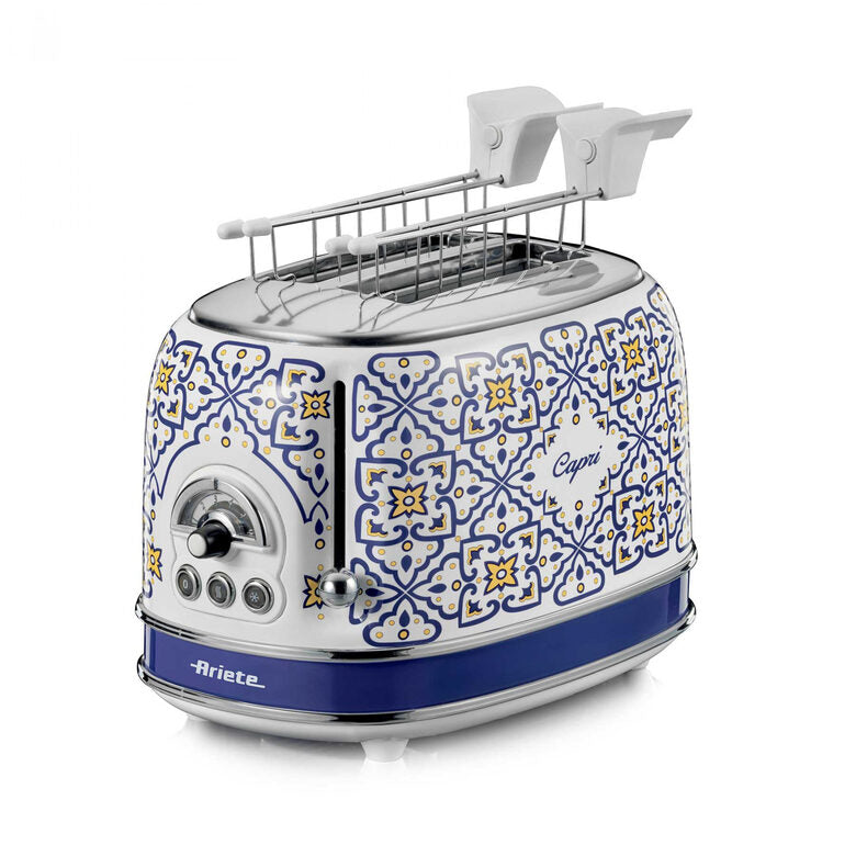 Ariete 155-0C Capri Tostapane 2 Fette 815W 6 Livelli di Doratura Vassoio Raccogli Briciole Funzione Defrost colore Bianco e Blu