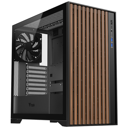 Case Woody W2B Gaming Tower Atx 4x14cm Black Fan 2xusb3 Type-C Wood Front Darker Temp Glass Side Itgcawow2b