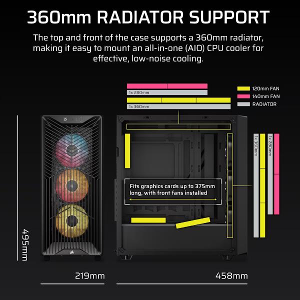 Corsair 3200D RS ARGB CC-9011344-WW case mid-tower per PC vetro temperato 3 ventole ARGB 120 mm supporto radiatore 360 mm nero