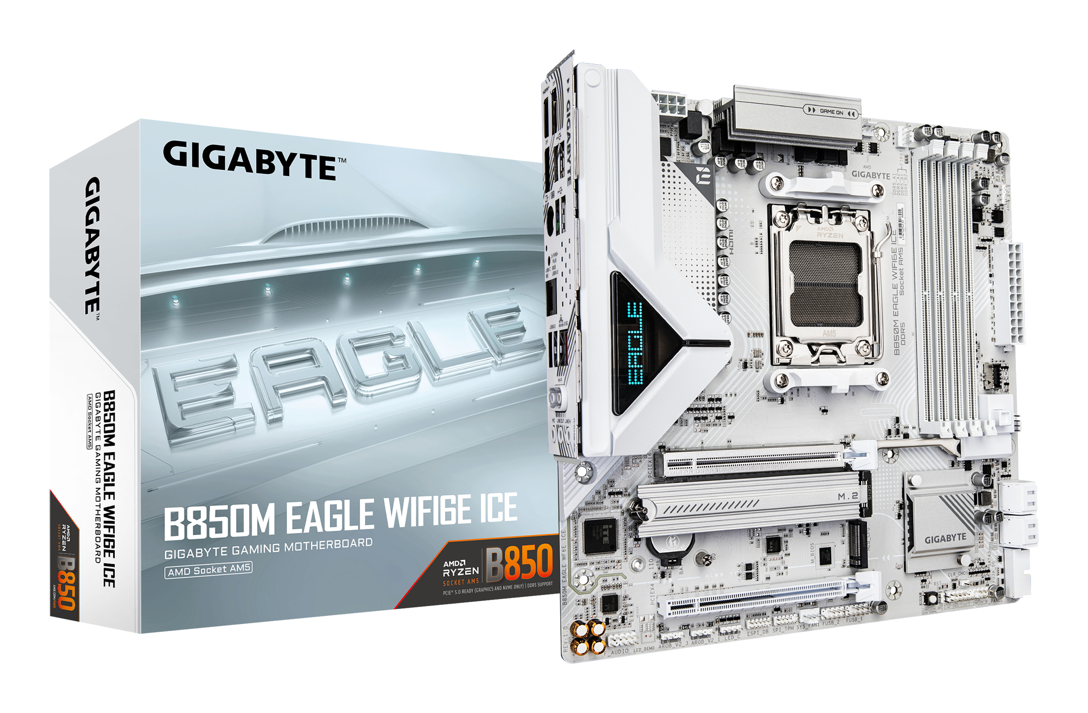 Gigabyte B850M Eagle Wifi 6E Ice scheda madre micro-ATX socket AM5 DDR5 fino a 8200 MHz PCIe 5.0 LAN 2.5 GbE Bianco