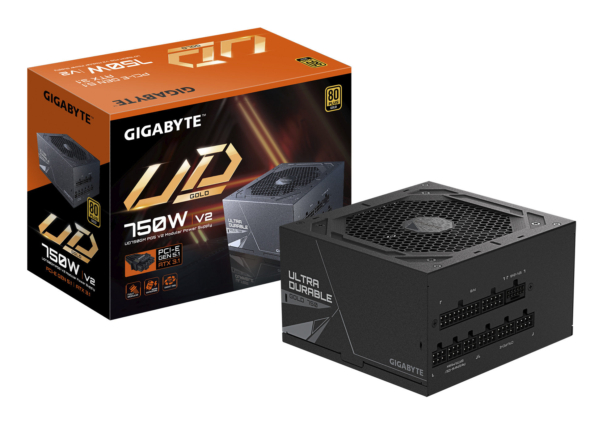 Gigabyte GP-UD750GM PG5 V2 EU Alimentatore ATX 750W 80 PLUS Gold Modulare PCIe Gen 5.1 ATX 3.1 Ventola 120mm colore Nero