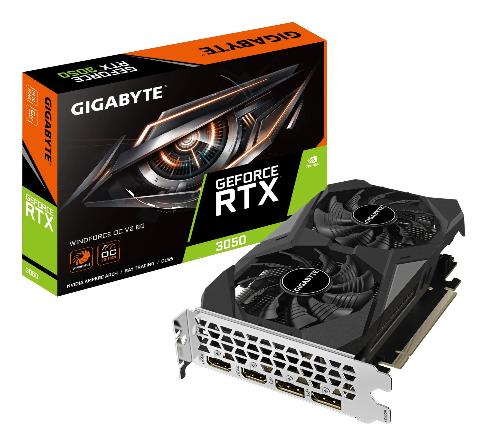 Gigabyte GV-N3050WF2OCV2-6GD GeForce RTX 3050 WINDFORCE OC V2 Scheda Grafica 6 GB GDDR6 1477 MHz 2x HDMI 2x DisplayPort colore Nero