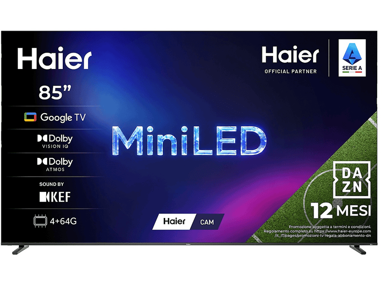 HAIER H85M92FUX TV D-LED, SMART 85", Black, Abbonamento DAZN Full 12 mesi incluso