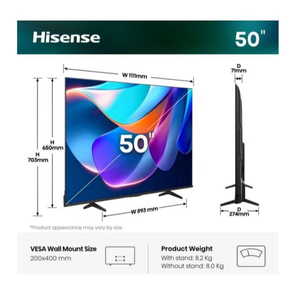 hisense-50a69s-smart-tv-led-50-4k-uhd-vidaa-dolby-vision-h Hisense 50A69S Smart TV LED 50'' 4K UHD VIDAA Dolby Vision HDR10 DTS Virtual X Game Mode Plus colore Nero