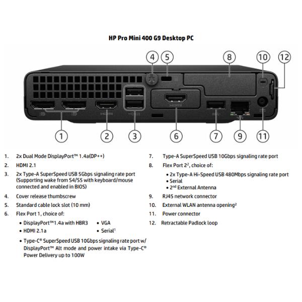 Hp Pro Mini 400 G9 Pc Desktop Intel i5-14500T 8GB 256GB SSD Windows 11 Pro Nero