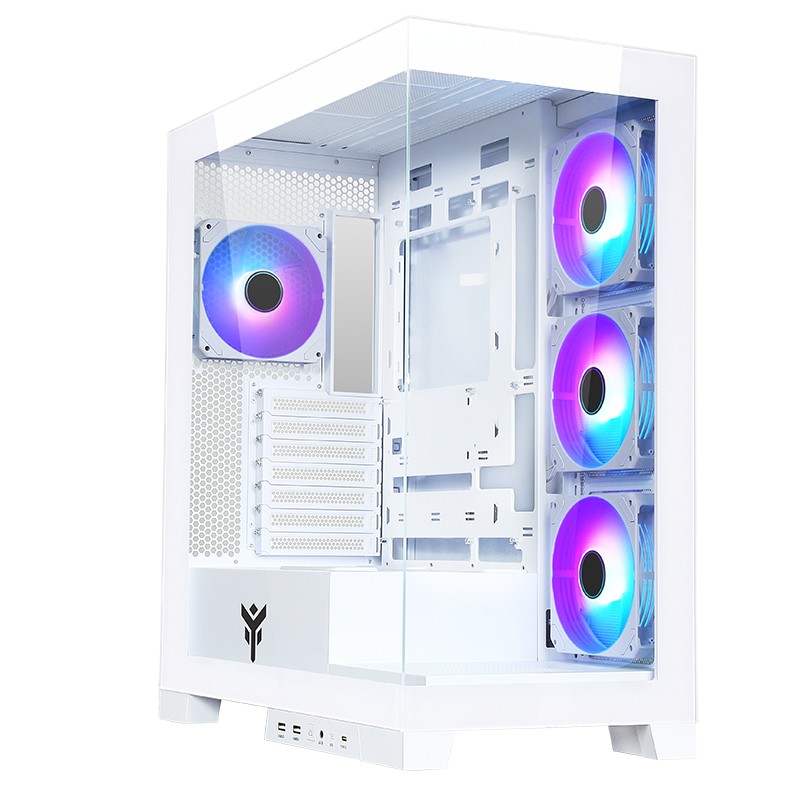 Itek ITGCASB45W SHOWBUI PC Case Gaming Tower ATX 4x 120mm Ventole ARGB Infinity Mirror 2x USB 3.0 Type-C Vetro Temperato colore Bianco