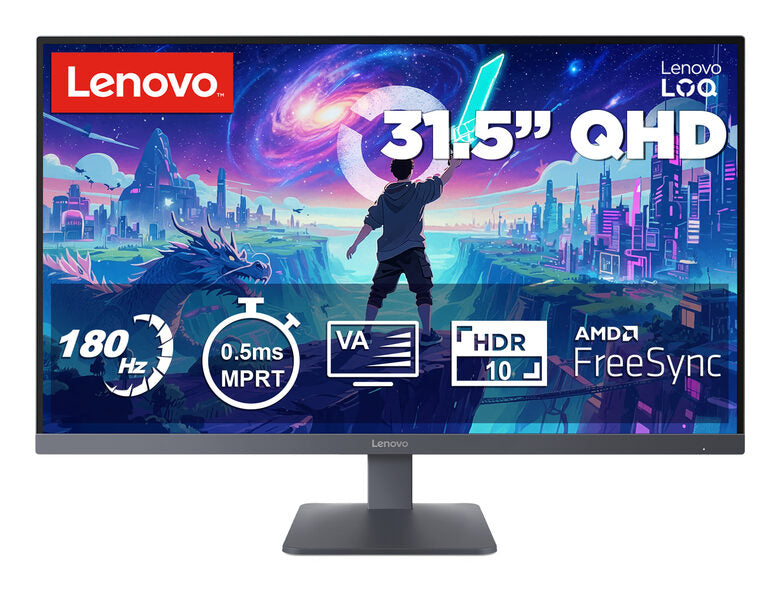 Lenovo 68F7GAC1EU LOQ Monitor 32 pollici WQHD 2560x1440 Pixel Tempo di risposta 0,5 ms Refresh Rate 180 Hz HDR10 AMD FreeSync colore Grigio